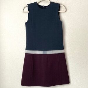 Victoria Beckham Wool Silk Blend Colorblock Mesh Illusion Contemporary Dress